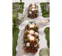 Dibor Set of 2 Silver Triple Table Centrepiece Christmas Decoration Candle Holders Tealight Holder 39cm in White | Size: 2 Pack Dibor White 2 Pack