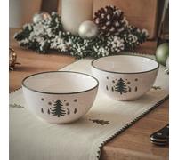 Dibor Set Of 2 Snowy Forest Bowls Christmas Crockery Dinnerware Stoneware Bowls 14.2Cm