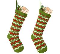 Dibor Set Of 2 Traditional Festive Zig Zag Knitted Xmas Gift Decoration Christmas Stocking For Kids