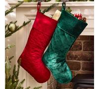 Dibor Set Of 2 Traditional Harrington Quilted Red & Green Velvet Xmas Gift Decoration Christmas Stocking For Kids