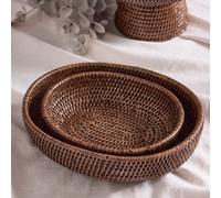 Dibor Set Of 2 Traditional Natural Rattan Classic Rounded Kitchen Baskets