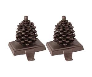 Dibor Set of 2 Traditional Pine Cone Stocking Sock Holder Hangers - 1.5kg | Recycled Metal, Cast Iron, Padded Base