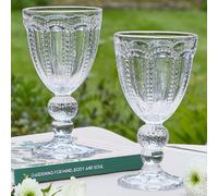 Dibor Set of 2 Vintage Luxury Spring Summer Clear Embossed Drinking Wine Goblet Glasses Wedding Gift 320ml | Size: 2 Pack Dibor Clear 2 Pack