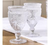 Dibor Set Of 2 Vintage Luxury Embossed Glass Wine Goblets Wedding Decor Glasses 350Ml