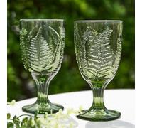 Dibor Set Of 2 Vintage Luxury Green Leaf Embossed Drinking Glass Spring Summer Wine Goblets 230Ml