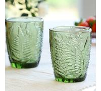 Dibor Set Of 2 Vintage Luxury Green Leaf Embossed Drinking Glass Tumblers 260Ml
