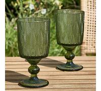 Dibor Set Of 2 Vintage Luxury Green Trailing Leaf Drinking Goblet Glasses 350Ml