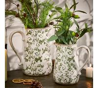 Dibor Set of 2 Luxury Irina Green Botanical Home Decor Pitcher Jug in Cream | Size: Large Dibor Cream Large