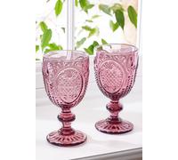 Dibor Set of 2 Vintage Luxury Pink Drinking Glass Wine Goblets Festive Christmas Decor Glassware 310ml | Size: 2 Pack Dibor Pink 2 Pack