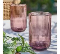 Dibor Set Of 2 Vintage Luxury Pink Ribbed Tall Drinking Glass Whisky Glass Tumbers 420Ml