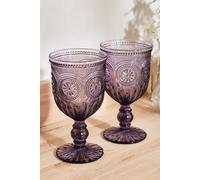 Dibor Set of 2 Vintage Luxury Purple Embossed Drinking Wine Glass Wine Goblets Festive Christmas Decor Glassware 290ml | Size: 2 Pack Dibor Purple 2 Pack