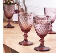 Dibor Set Of 2 Vintage Luxury Red Diamond Embossed Drinking Glass Spring Summer Wine Goblets 270Ml