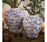 Dibor Set of 2 Vintage Luxury Solene Blue Botanical Round Flower Vase | Size: Large Dibor Blue Large
