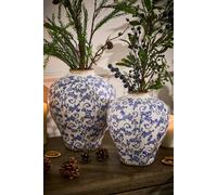 Dibor Set of 2 Vintage Luxury Solene Blue Botanical Round Flower Vase | Size: Large Dibor Blue Large