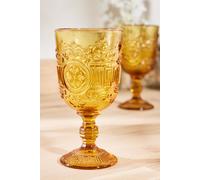 Dibor Set of 2 Vintage Luxury Spring Summer Amber Embossed Drinking Wine Glass Goblets Wedding Gift 300ml in Yellow | Size: 2 Pack Dibor Yellow 2 Pack