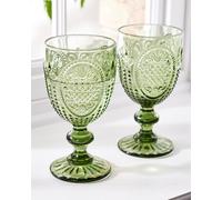 Dibor Set Of 2 Vintage Luxury Green Drinking Goblet Spring Summer Wine Glasses 310Ml