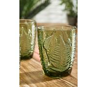 Dibor Set Of 2 Vintage Luxury Green Leaf Embossed Drinking Glass Tumblers 260Ml