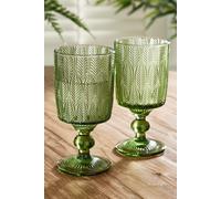 Dibor Set of 2 Vintage Luxury Green Trailing Leaf Drinking Goblet Glasses Festive Christmas Decor Glassware 350ml | Size: 2 Pack Dibor Green 2 Pack