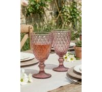 Dibor Set Of 2 Vintage Luxury Red Diamond Embossed Drinking Glass Spring Summer Wine Goblets 270Ml