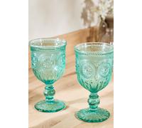 Dibor Set of 2 Vintage Luxury Turquoise Embossed Drinking Glass Wine Goblets Festive Christmas Decor Glassware 290ml in Green | Size: 2 Pack Dibor Green 2 Pack
