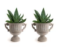 Dibor Set Of 2 Vintage Style Concrete Grey Large Indoor Outdoor Planter Plant Pot With Baroque Scrolled Handles (Dia) 25Cm, (H)30Cm
