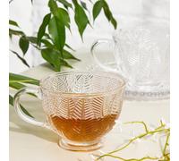 Dibor Set Of 2 Vintage Style Embossed Botanical Design Coffee Mug Clear Tea Cups