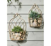 Dibor Set Of 2 Vintage Style Wall Planters Ivory White Ornate Scrolled Wall Hanging Basket Flower Pots Indoor Outdoor Garden Planters