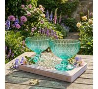 Dibor Set Of 2 Vintage Turquoise Blue Glass Trifle Bowl And Dessert Bowls Wedding Decorations Ideas 300Ml