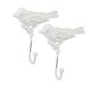 Dibor Set of 2 Wall Hooks Recycled Cast Iron Coat Hooks with Distressed Ivory White Finish Vintage Style Bird Coat Hook Set Hallway Kitchen Porch Bedroom Home Office Storage Pegs