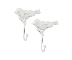 Dibor Set of 2 Wall Mounted Coat Hooks - Extra Strong White Cast Iron Hanging Pegs
