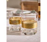 Dibor Set of 2 Whisky Tumblers Wine Goblets Geometric Spring Summer Embossed Gold Diamond Band Whiskey Glasses 320ml | Size: 2 Pack Dibor Gold 2 Pack