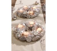 Dibor Set of 2 White Frosted Round Table Centrepiece Christmas Decoration Candle Holders Tealight Holder 30cm | Size: 2 Pack Dibor White 2 Pack