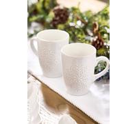 Dibor Set Of 2 White Snowflake Christmas Festive Season Coffee Mugs H11.1 X W8.7Cm