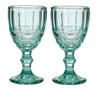 Dibor Set of 2 Wine Glasses Embossed 300ml Bevlled Glass Wine Goblets Wine Glass Set Alfresco Dining Glassware (CP49)