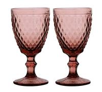 Dibor Set of 2 Wine Glasses Red Diamond Embossed Dishwasher Safe 270ml Wine Glass Goblets Alfresco Dining Glassware