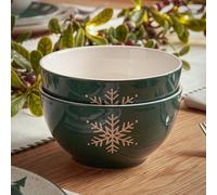 Dibor Set Of 2 Winter Snowflake Bowls Christmas Crockery Dinnerware Stoneware Bowls 14.2Cm