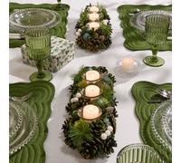 Dibor Set Of 2 Woodland Green Triple Table Centrepiece Christmas Decoration Candle Holders Tealight Holder 39Cm