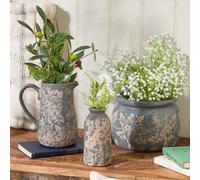 Dibor Set Of 3 Blue Ceramic Plant Pot Jug Vase Flower Pot Planters