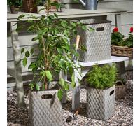 Dibor Set Of 3 Diamond Embossed Flower Plant Pots Outdoor Garden Planters (H)34Cm, (W) 38Cm