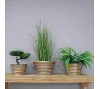 Dibor Set of 3 Distressed Round Ribbed Plant Pots Outdoor Garden Planters in Grey Dibor Grey