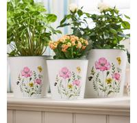 Dibor Set Of 3 Floral Vintage Enameled Indoor Flower Plant Pots