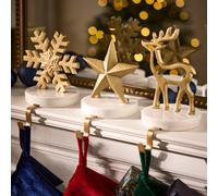 Dibor Set Of 3 Marble & Gold Snowflake, Star And Reindeer Christmas Stocking Holders