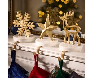 Dibor Set Of 3 Marble & Gold Snowflake, Star And Reindeer Christmas Stocking Holders