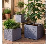 Dibor Set of 3 Siena Grey Embossed Summer Outdoor Garden Planters | Size: Large Dibor Grey L