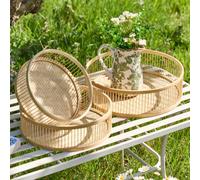 Dibor Set of 3 Traditional Bamboo Nesting Decorative Trays in Natural Dibor Natural