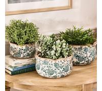 Dibor Set Of 3 Turquoise Round Scallop Hallway Room Table Decor Garden Planter Pots