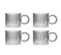 Dibor Set Of 4 Bella Perle Ribbed Glass Coffee Mug Clear Tea Cups 420Ml