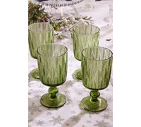 Dibor Set of 4 Botanic Green Trailing Leaf Embossed Wine Goblets 350ml - Christmas Table Glassware Gift | Size: 4 Pack Dibor Green 4 Pack