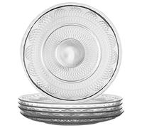 Dibor Set of 4 Clear Glass Dessert Side Plates - D21cm - Vintage Style Embossed Alfresco Dining Tableware