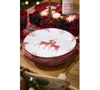 Dibor Set of 4 Cranberry Red Stag Christmas Dinner Plates Festive Table Set Dia27cm | Size: 4 Pack Dibor Red 4 Pack